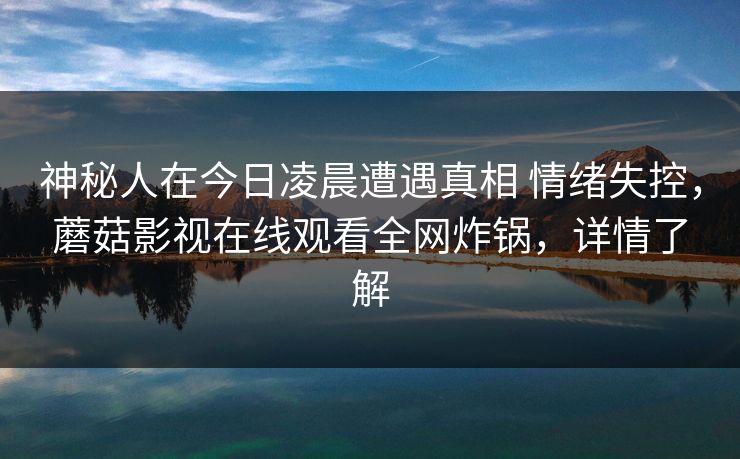 神秘人在今日凌晨遭遇真相 情绪失控，蘑菇影视在线观看全网炸锅，详情了解